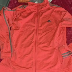 Adidas Bright Coral Jacket with Gray Stripes